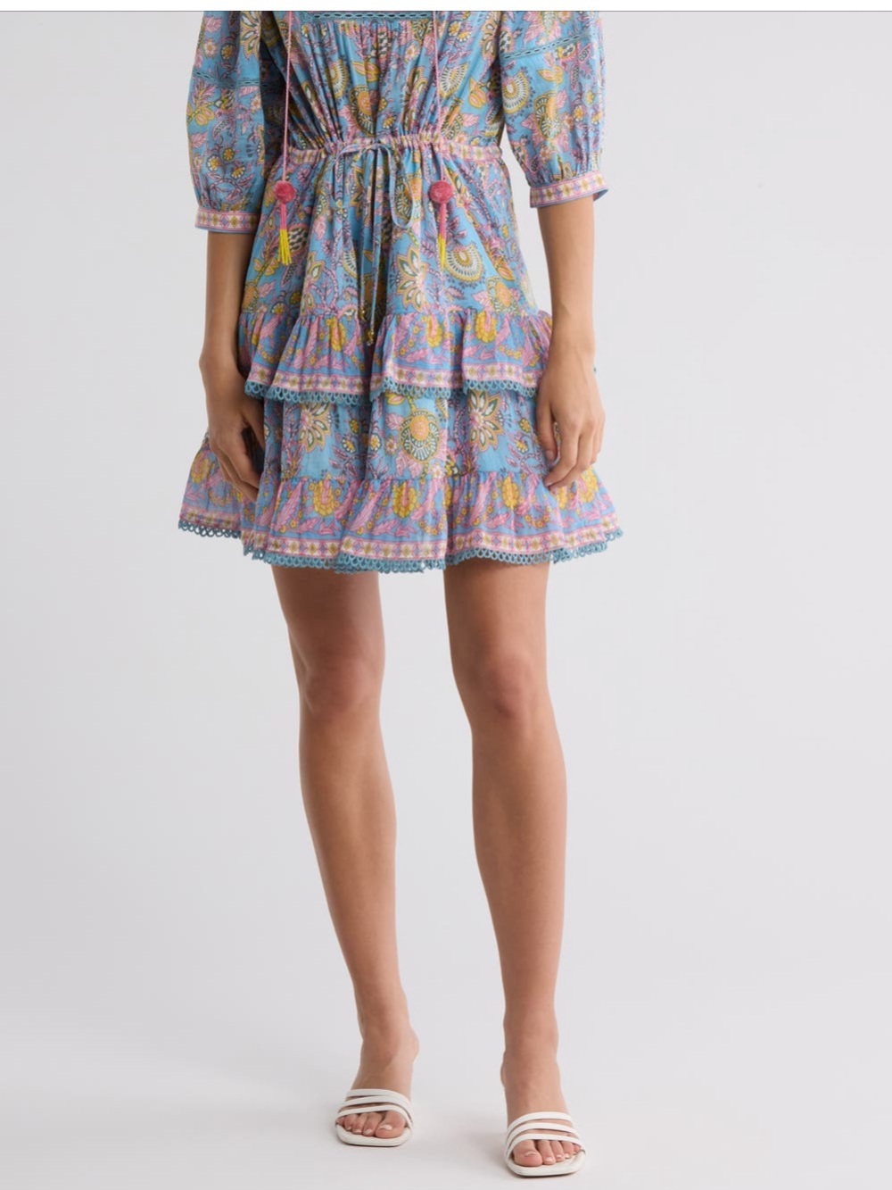 NWT Alicia Bell Kate Tiered Cotton and Silk Minidress Print Medium Dress - Picture 8 of 11